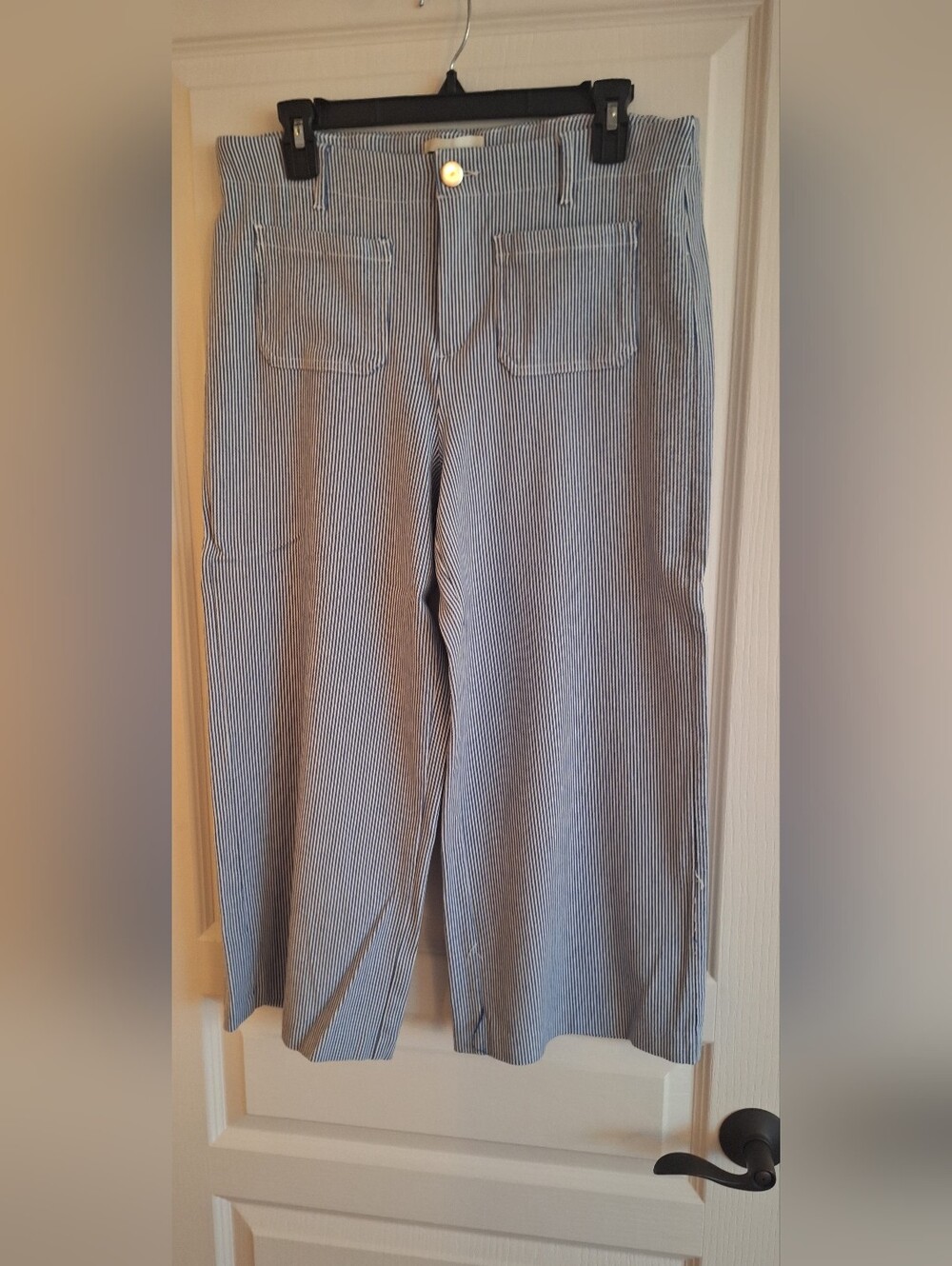 Striped Wide-Leg Crop Pants in Blue and White